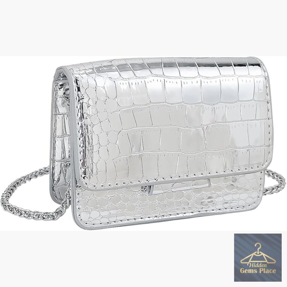 Metallic Mini Crossbody Purse with Removable Chain Strap, Evening Clutch